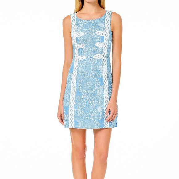 Lilly Pulitzer Dresses & Skirts - Lilly Pulitzer Blue Shift Dress 2 Floral Lace Trim Resort Coastal Classic Prep